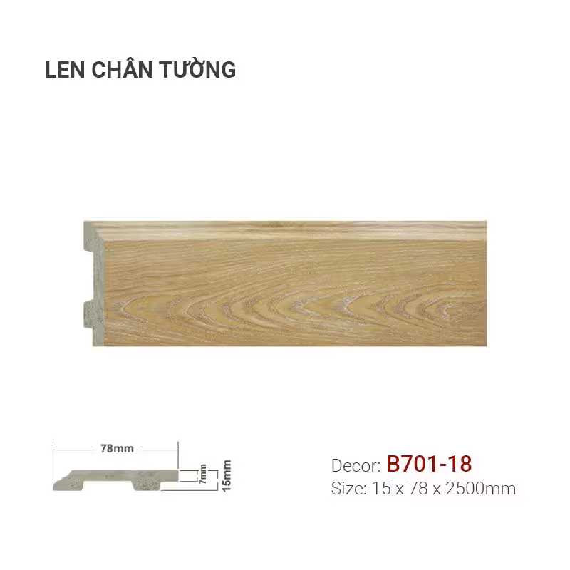 Len Chân Tường Nhựa Cao 78mm B701-18 Len Chân Tường Nhựa Cao 78mm B701-18