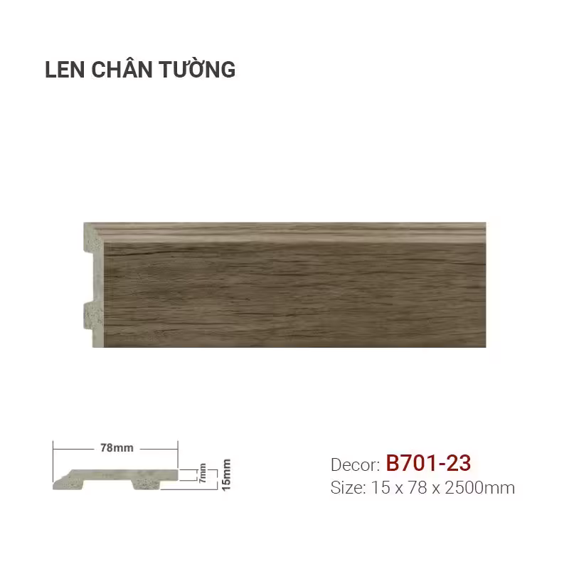 Len Chân Tường Nhựa Cao 78mm B701-23 Len Chân Tường Nhựa Cao 78mm B701-23