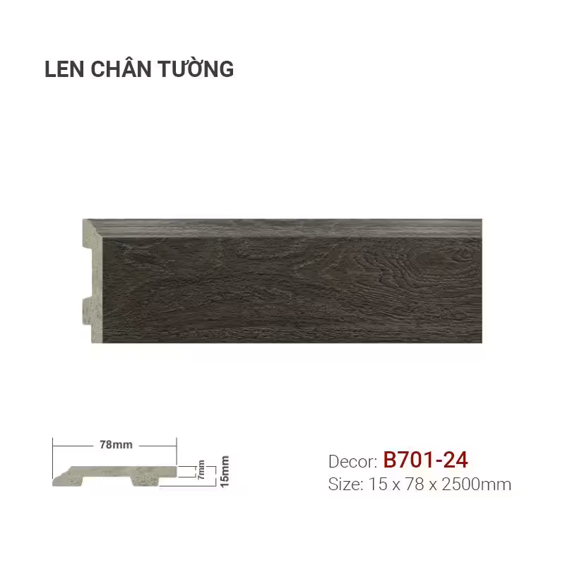 Len Chân Tường Nhựa Cao 78mm B701-24 Len Chân Tường Nhựa Cao 78mm B701-24