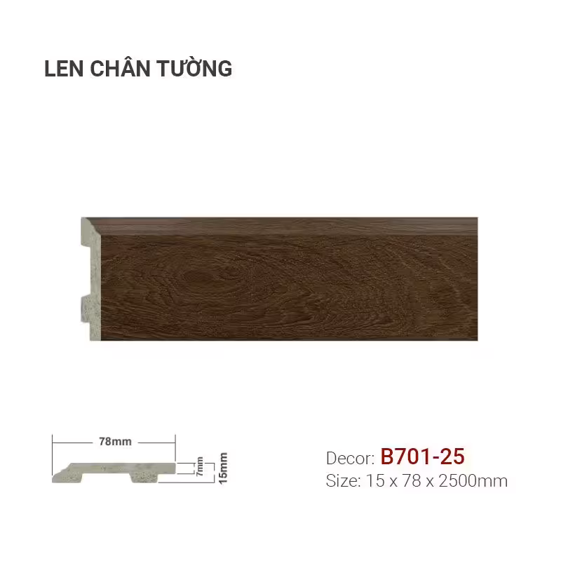 Len Chân Tường Nhựa Cao 78mm B701-25 Len Chân Tường Nhựa Cao 78mm B701-25