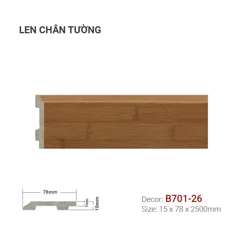 Len Chân Tường Nhựa Cao 78mm B701-26 Len Chân Tường Nhựa Cao 78mm B701-26