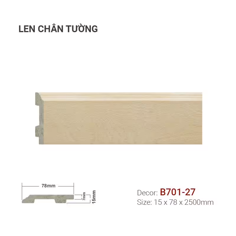 Len Chân Tường Nhựa Cao 78mm B701-27 Len Chân Tường Nhựa Cao 78mm B701-27