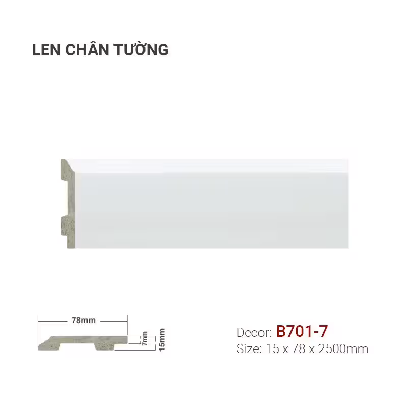 Len Chân Tường Nhựa Cao 78mm B701-7 Len Chân Tường Nhựa Cao 78mm B701-7