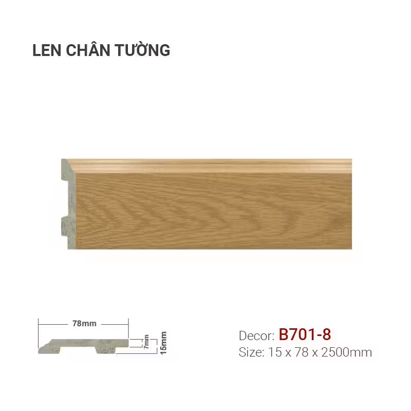 Len Chân Tường Nhựa Cao 78mm B701-8 Len Chân Tường Nhựa Cao 78mm B701-8