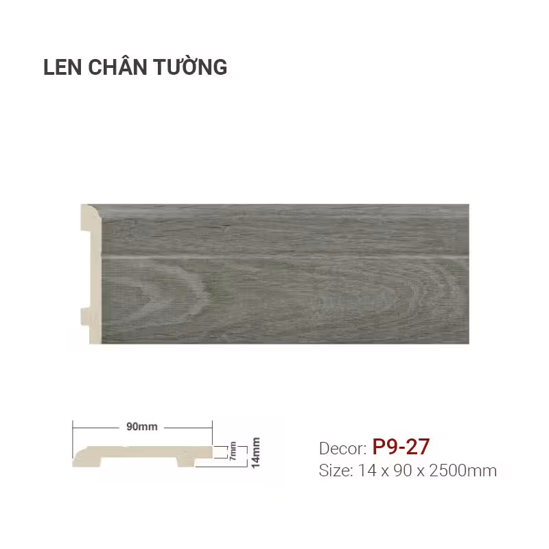 Len Chân Tường Nhựa Cao 90mm P9-27 Len Chân Tường Nhựa Cao 90mm P9-27
