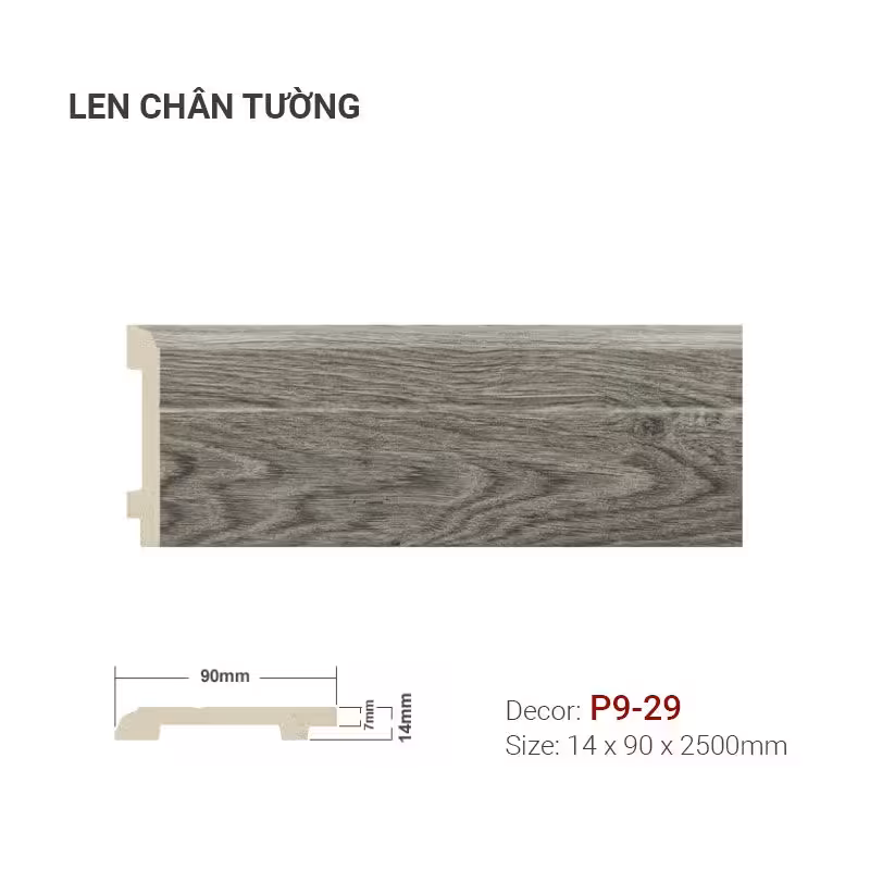 Len Chân Tường Nhựa Cao 90mm P9-29 Len Chân Tường Nhựa Cao 90mm P9-29