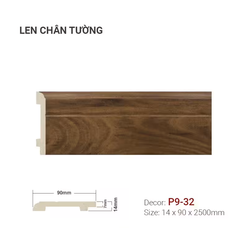 Len Chân Tường Nhựa Cao 90mm P9-32 Len Chân Tường Nhựa Cao 90mm P9-32