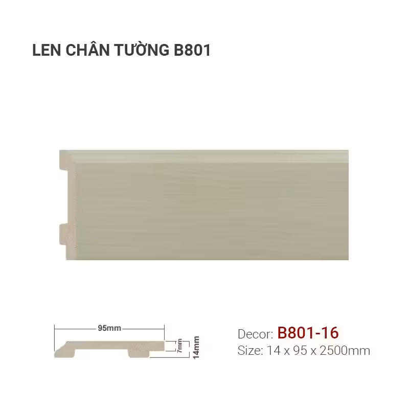 Len Chân Tường Nhựa Cao 95mm B801-16 Len Chân Tường Nhựa Cao 95mm B801-16