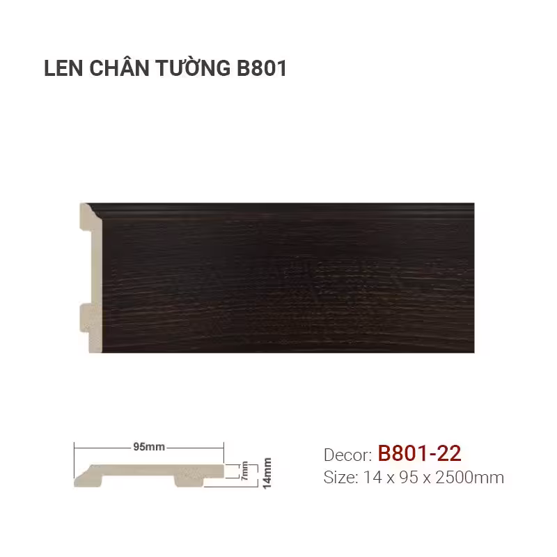 Len Chân Tường Nhựa Cao 95mm B801-22 Len Chân Tường Nhựa Cao 95mm B801-22