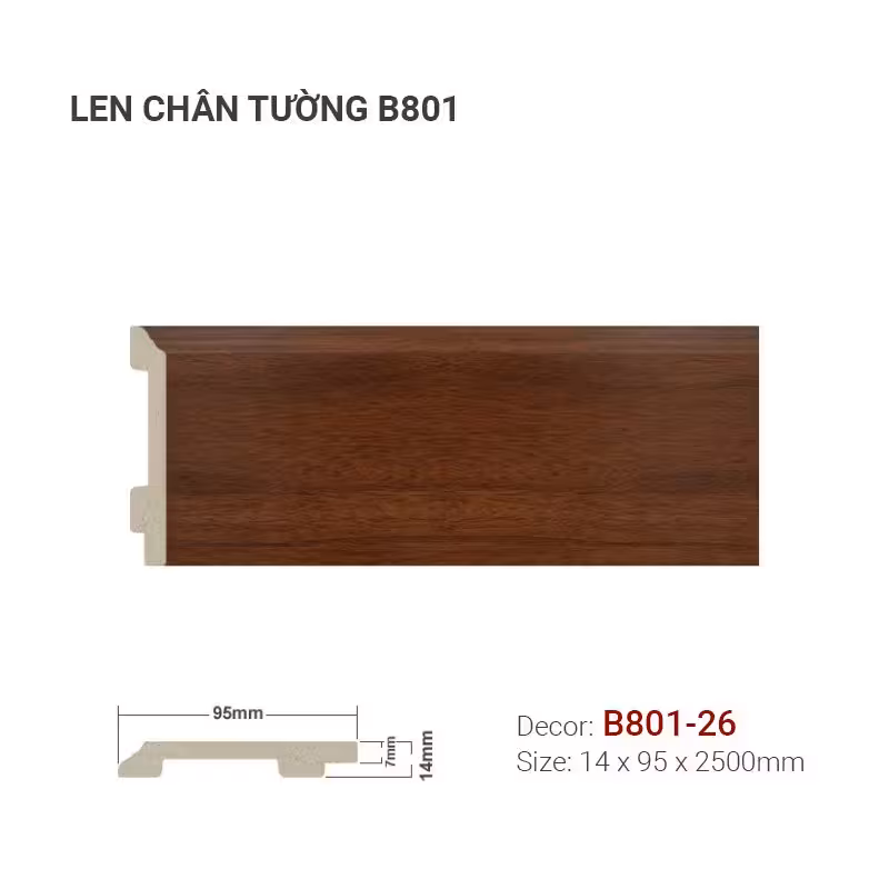 Len Chân Tường Nhựa Cao 95mm B801-26 Len Chân Tường Nhựa Cao 95mm B801-26