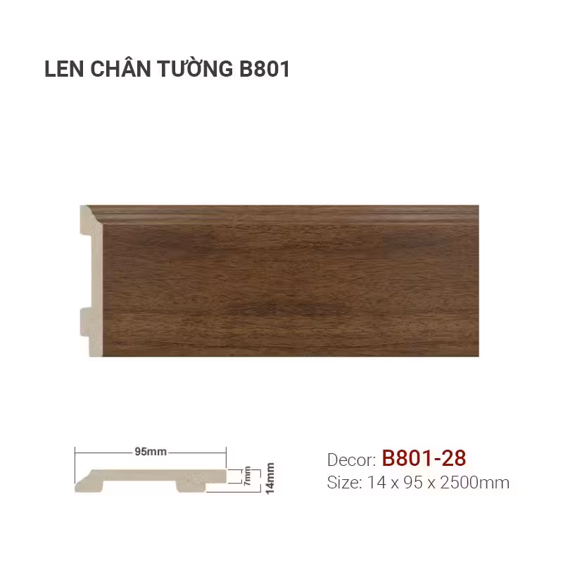 Len Chân Tường Nhựa Cao 95mm B801-28 Len Chân Tường Nhựa Cao 95mm B801-28