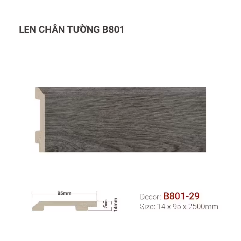 Len Chân Tường Nhựa Cao 95mm B801-29 Len Chân Tường Nhựa Cao 95mm B801-29