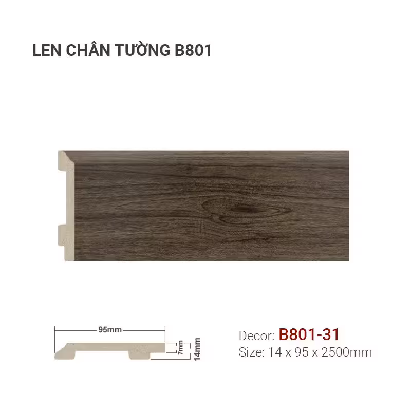 Len Chân Tường Nhựa Cao 95mm B801-31 Len Chân Tường Nhựa Cao 95mm B801-31