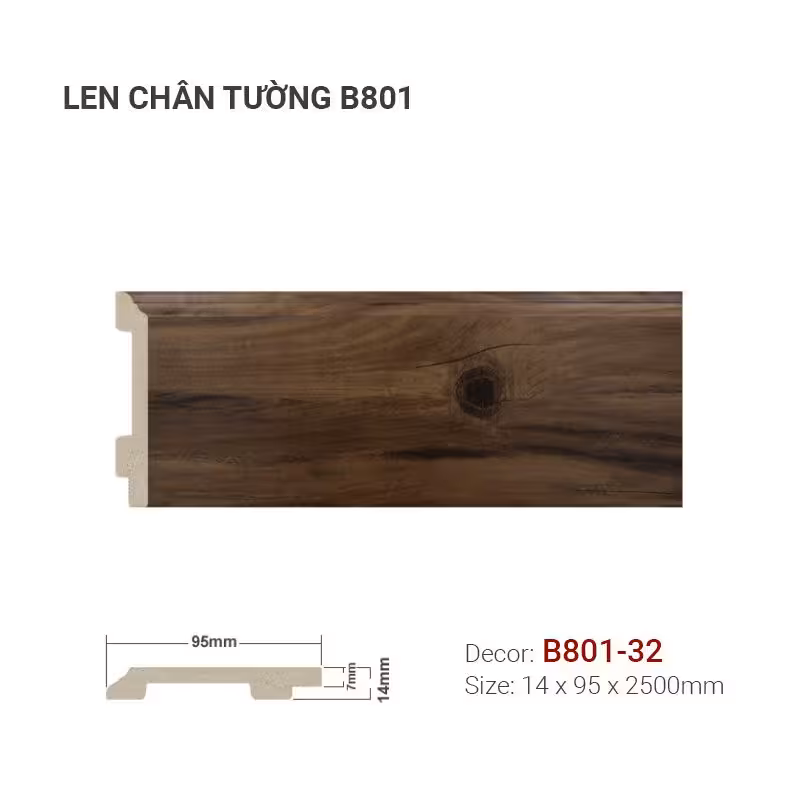 Len Chân Tường Nhựa Cao 95mm B801-32 Len Chân Tường Nhựa Cao 95mm B801-32