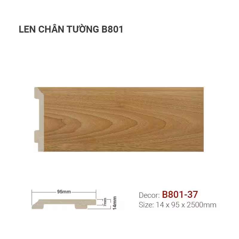 Len Chân Tường Nhựa Cao 95mm B801-37 Len Chân Tường Nhựa Cao 95mm B801-37