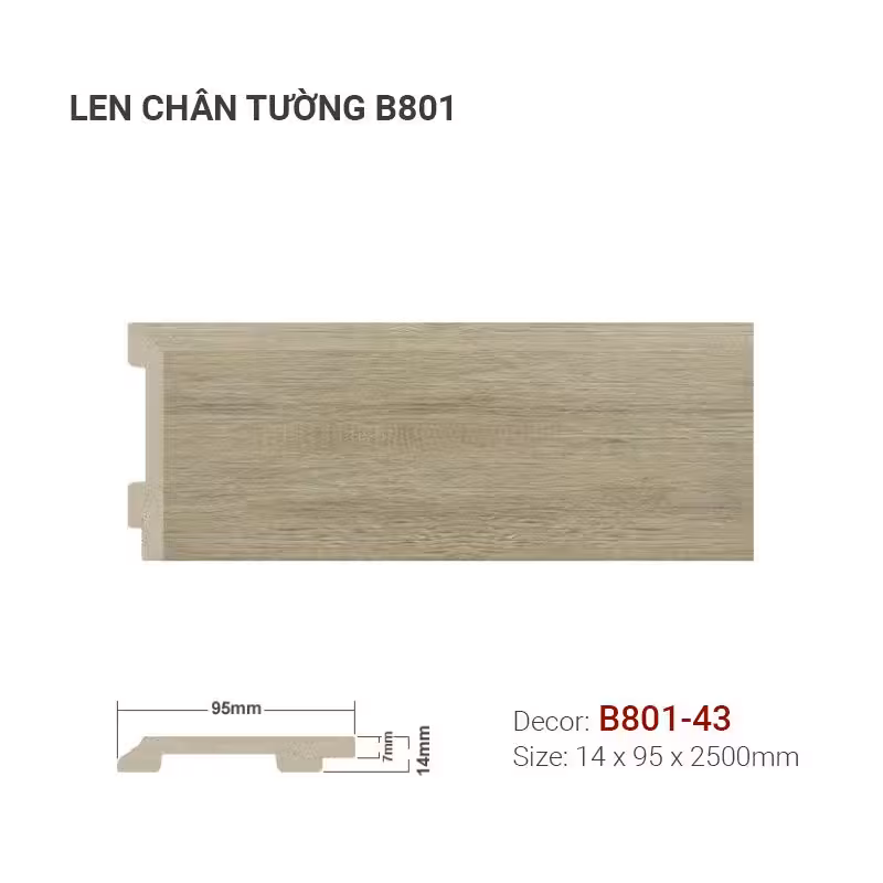 Len Chân Tường Nhựa Cao 95mm B801-43 Len Chân Tường Nhựa Cao 95mm B801-43