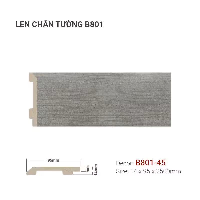 Len Chân Tường Nhựa Cao 95mm B801-45 Len Chân Tường Nhựa Cao 95mm B801-45