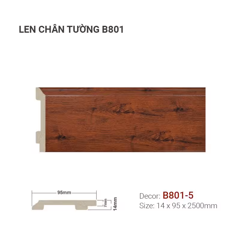 Len Chân Tường Nhựa Cao 95mm B801-5 Len Chân Tường Nhựa Cao 95mm B801-5