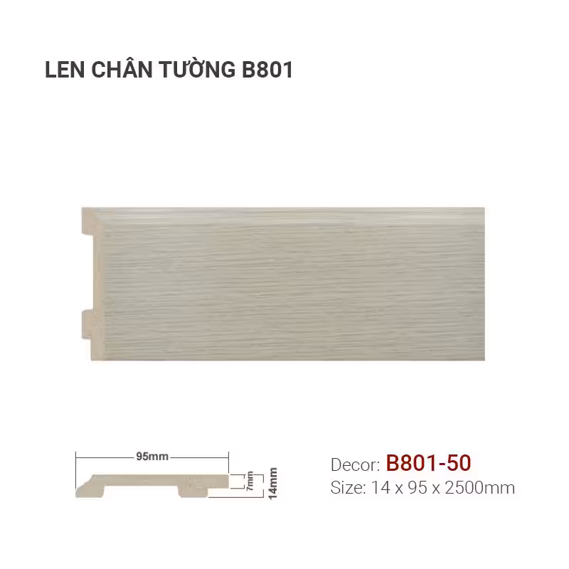 Len Chân Tường Nhựa Cao 95mm B801-50 Len Chân Tường Nhựa Cao 95mm B801-50
