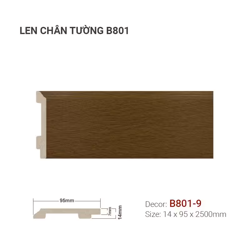 Len Chân Tường Nhựa Cao 95mm B801-9 Len Chân Tường Nhựa Cao 95mm B801-9