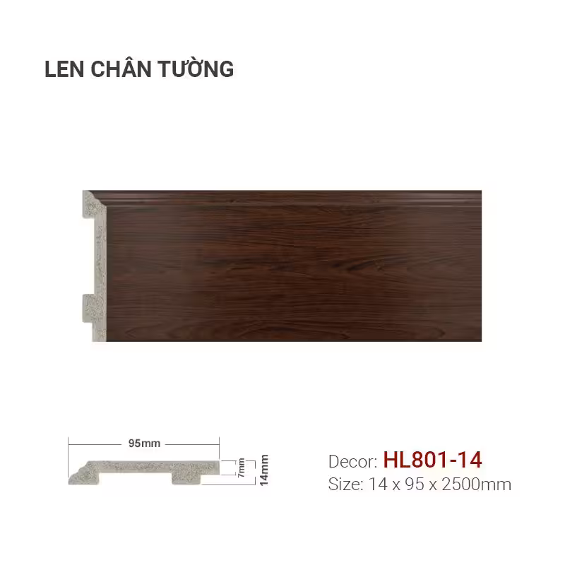 Len Chân Tường Nhựa Cao 95mm HL801-14 Len Chân Tường Nhựa Cao 95mm HL801-14