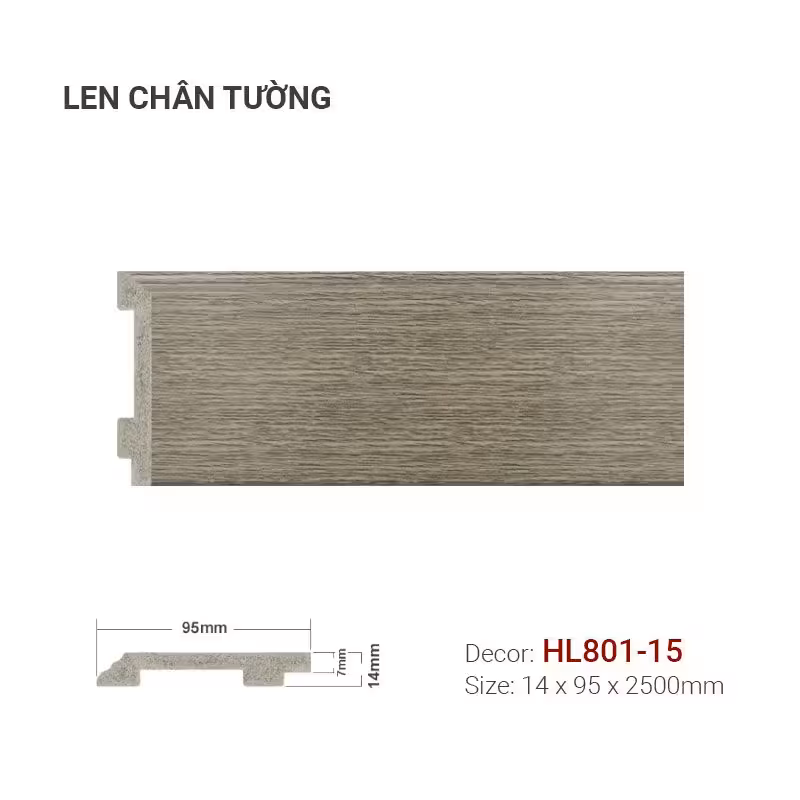 Len Chân Tường Nhựa Cao 95mm HL801-15 Len Chân Tường Nhựa Cao 95mm HL801-15