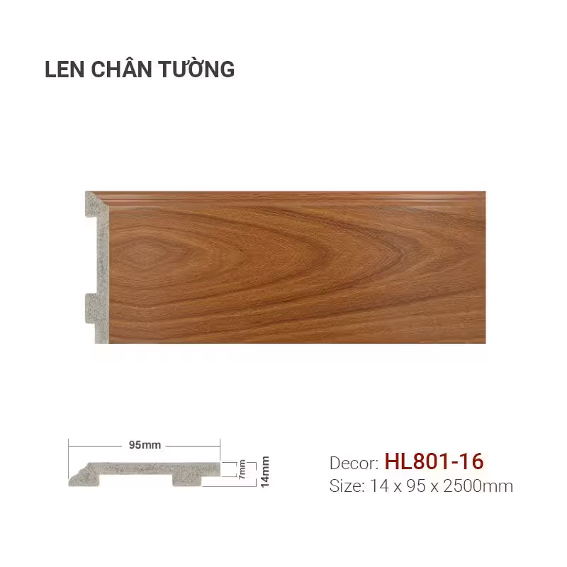 Len Chân Tường Nhựa Cao 95mm HL801-16 Len Chân Tường Nhựa Cao 95mm HL801-16