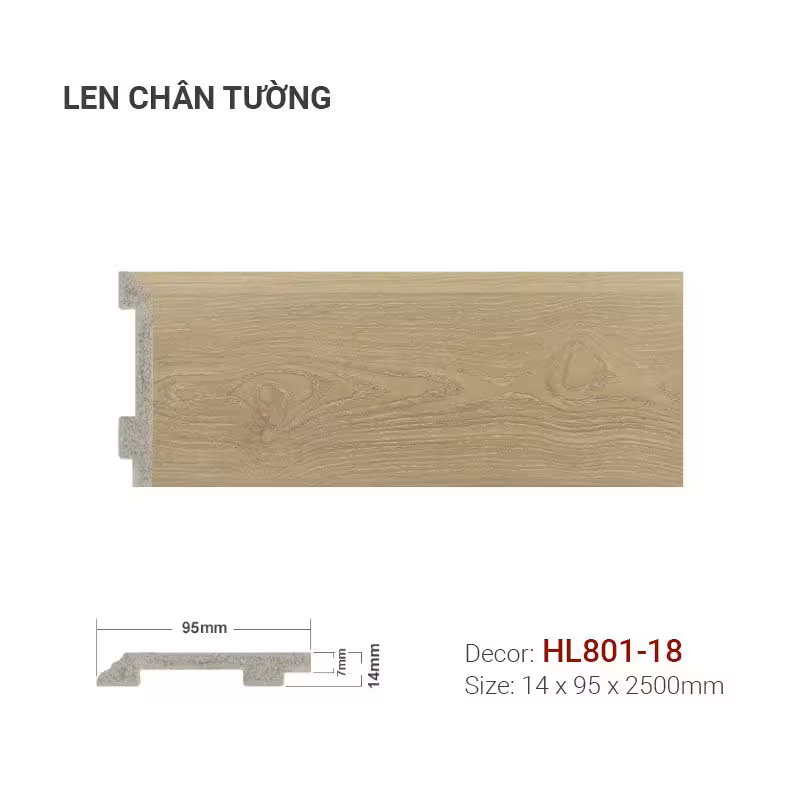 Len Chân Tường Nhựa Cao 95mm HL801-18 Len Chân Tường Nhựa Cao 95mm HL801-18