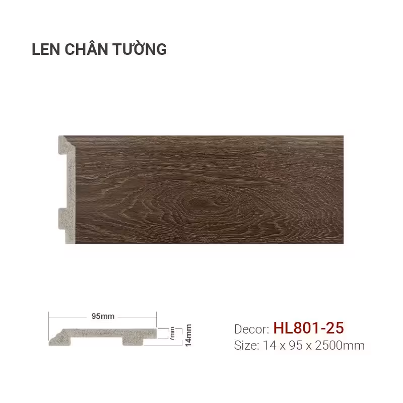 Len Chân Tường Nhựa Cao 95mm HL801-25 Len Chân Tường Nhựa Cao 95mm HL801-25