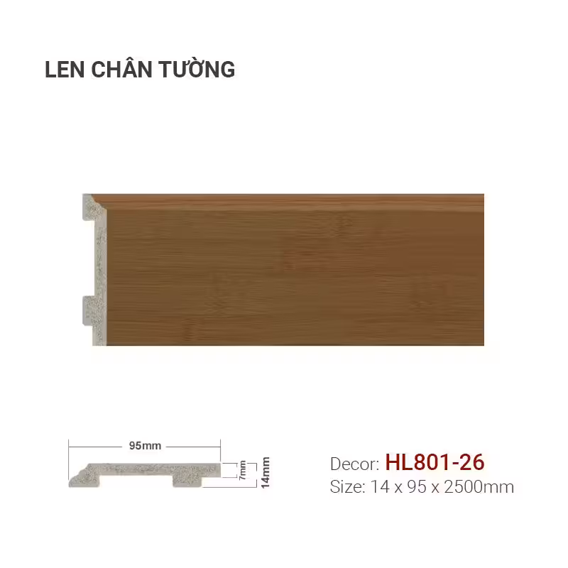 Len Chân Tường Nhựa Cao 95mm HL801-26 Len Chân Tường Nhựa Cao 95mm HL801-26