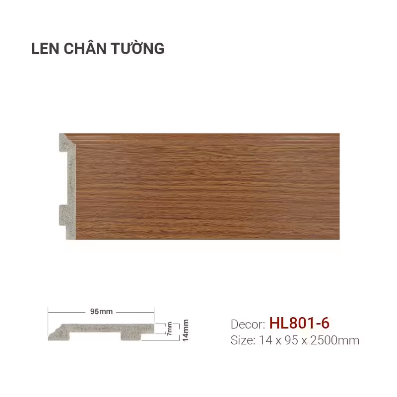 Len Chân Tường Nhựa Cao 95mm HL801-6 Len Chân Tường Nhựa Cao 95mm HL801-6