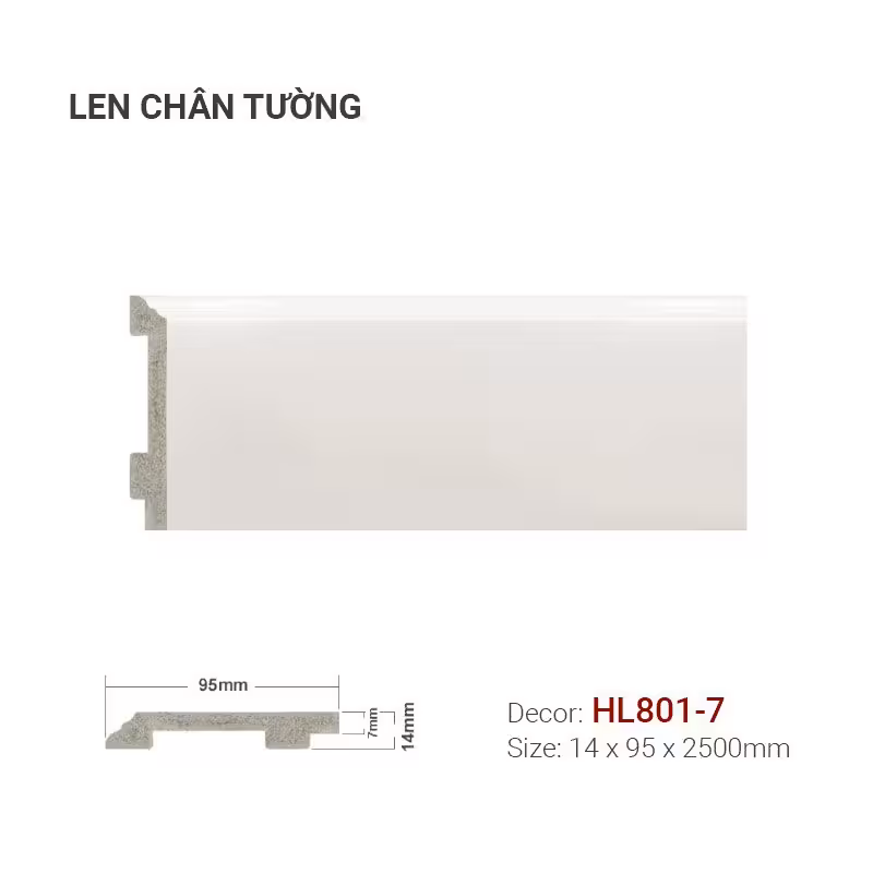 Len Chân Tường Nhựa Cao 95mm HL801-7 Len Chân Tường Nhựa Cao 95mm HL801-7