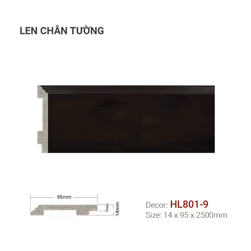 Len Chân Tường Nhựa Cao 95mm HL801-9 Len Chân Tường Nhựa Cao 95mm HL801-9