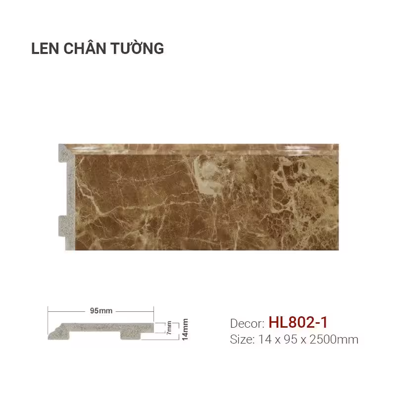 Len Chân Tường Nhựa Cao 95mm Giả Đá HL802-1 Len Chân Tường Nhựa Cao 95mm Giả Đá HL802-1