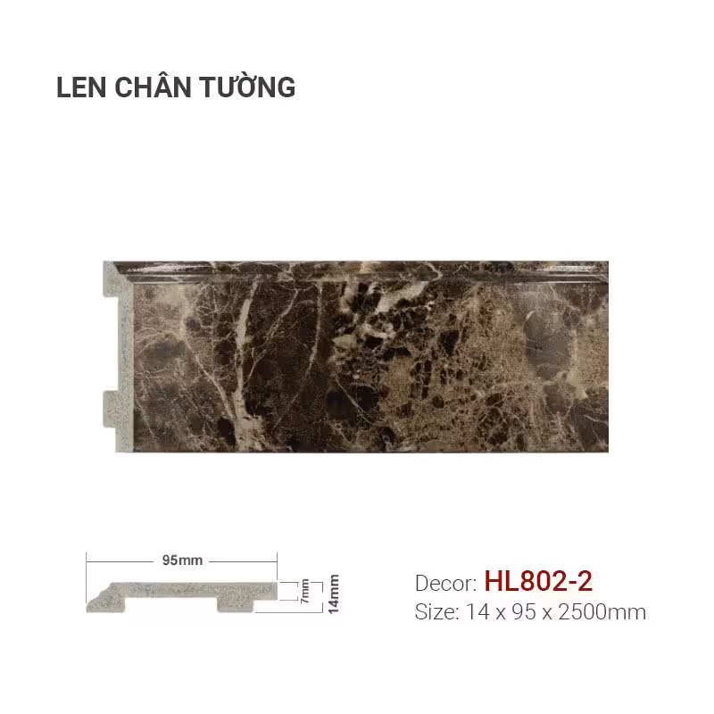 Len Chân Tường Nhựa Cao 95mm Giả Đá HL802-2 Len Chân Tường Nhựa Cao 95mm Giả Đá HL802-2
