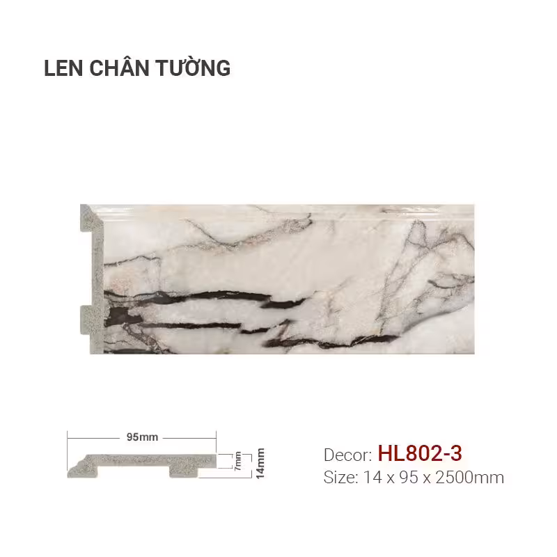 Len Chân Tường Nhựa Cao 95mm Giả Đá HL802-3 Len Chân Tường Nhựa Cao 95mm Giả Đá HL802-3