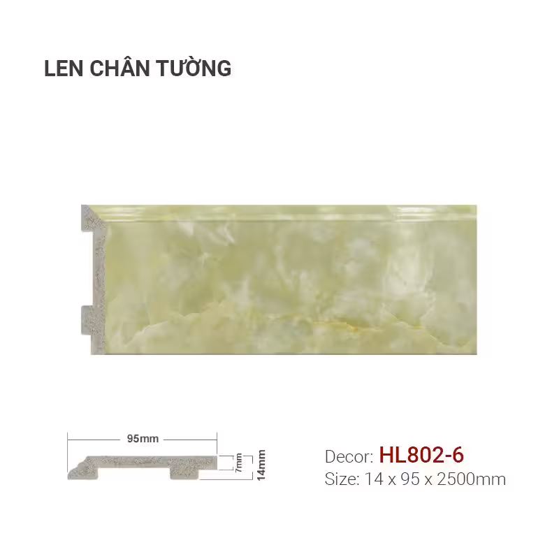 Len Chân Tường Nhựa Cao 95mm Giả Đá HL802-6 Len Chân Tường Nhựa Cao 95mm Giả Đá HL802-6