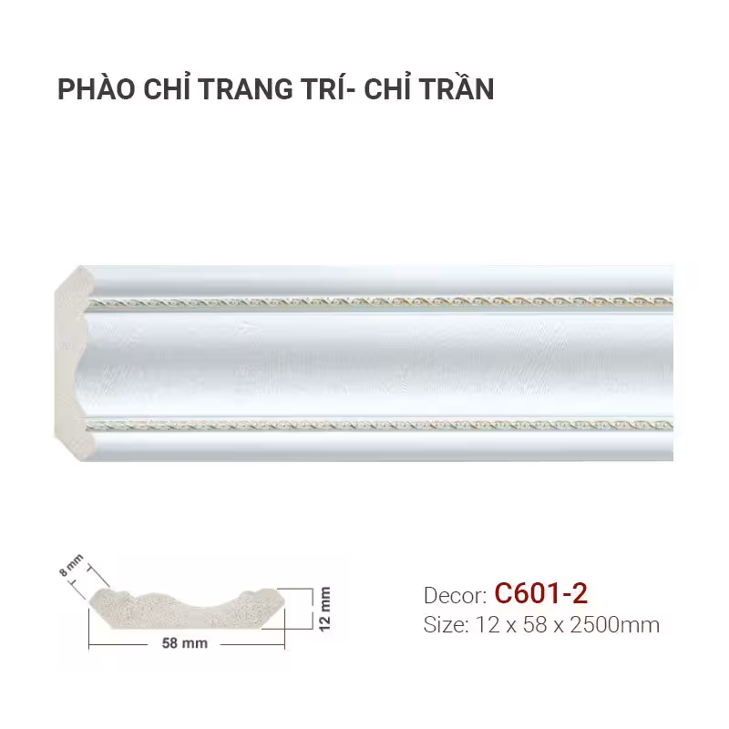 Phào Chỉ Trang Trí Cổ Trần C601-2 Phào Chỉ Trang Trí Cổ Trần C601-2