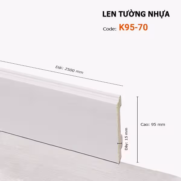 Len Chân Tường Nhựa Cao 95mm K95-70 Len Chân Tường Nhựa Cao 95mm K95-70