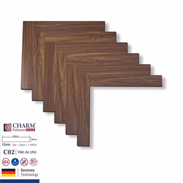 Sàn Gỗ Công Nghiệp Chaarm 12mm Cốt Xanh Xương Cá C02 Sàn Gỗ Công Nghiệp Chaarm 12mm Cốt Xanh Xương Cá C02
