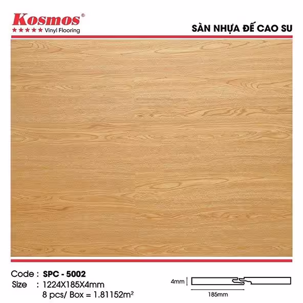 Sàn Nhựa Hèm Khóa Kosmos 4mm Đế Cao Su SPC-5002 Sàn Nhựa Hèm Khóa Kosmos 4mm Đế Cao Su SPC-5002