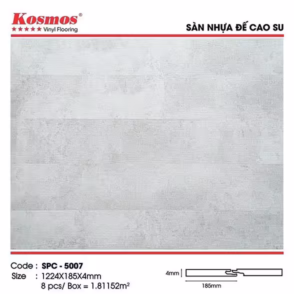 Sàn Nhựa Hèm Khóa Kosmos 4mm Đế Cao Su SPC-5007 Sàn Nhựa Hèm Khóa Kosmos 4mm Đế Cao Su SPC-5007