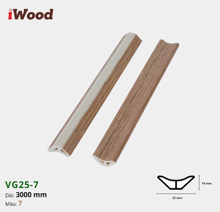 Nẹp Nhựa Góc Âm Iwood VG25-7 Nẹp Nhựa Góc Âm Iwood VG25-7