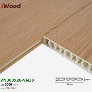 Vách Ngăn Nhựa PVC Vân Gỗ VN300x26 Iwood VN30-3