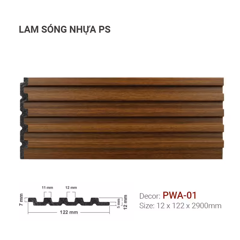 Lam Sóng Nhựa PS PWA-01 Vân Gỗ Nâu Lam Sóng Nhựa PS PWA-01 Vân Gỗ Nâu