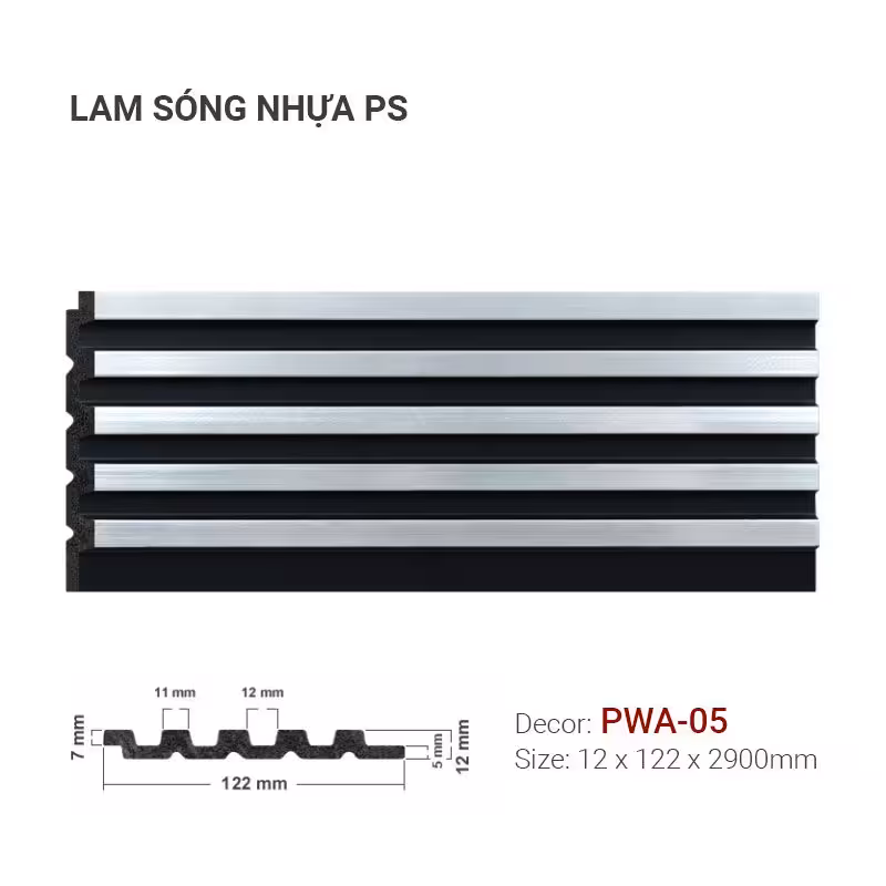 Tấm Ốp Nhựa Lam Sóng PS PWA-05 Màu Đen Kim Loại Tấm Ốp Nhựa Lam Sóng PS PWA-05 Màu Đen Kim Loại