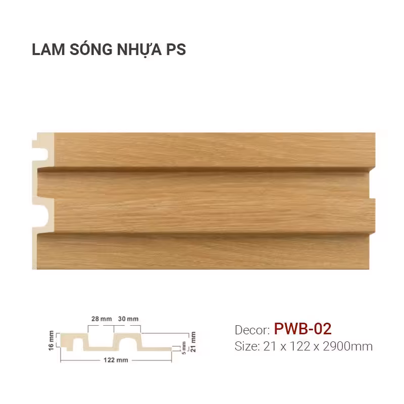 Tấm Ốp Tường Lam Sóng Nhựa PS Giả Gỗ PWB-02 Tấm Ốp Tường Lam Sóng Nhựa PS Giả Gỗ PWB-02