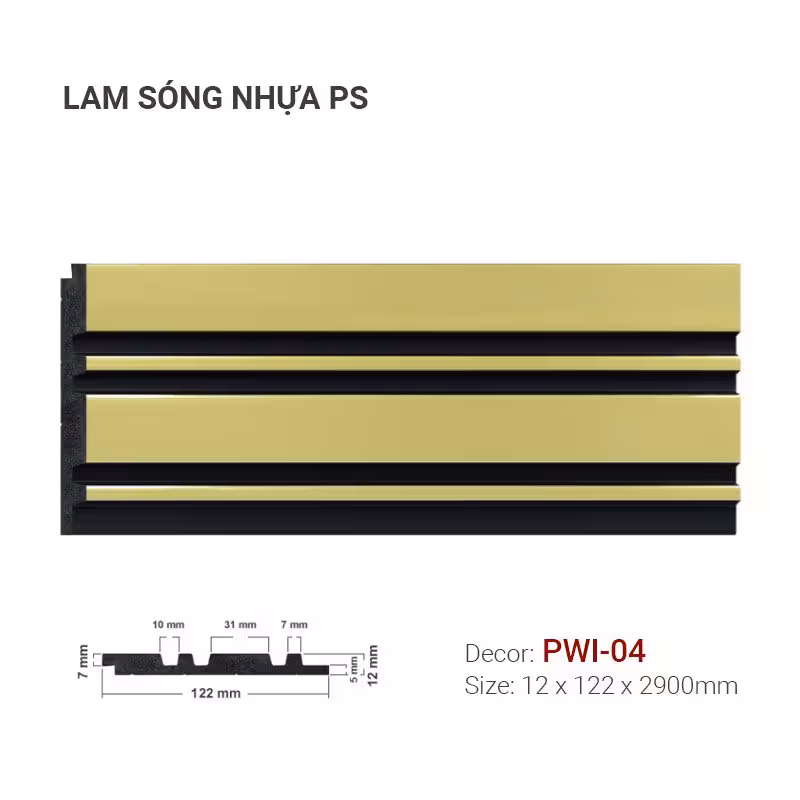 Tấm Ốp Lam Sóng Nhựa PS PWI-04 Vàng Đen Tấm Ốp Lam Sóng Nhựa PS PWI-04 Vàng Đen