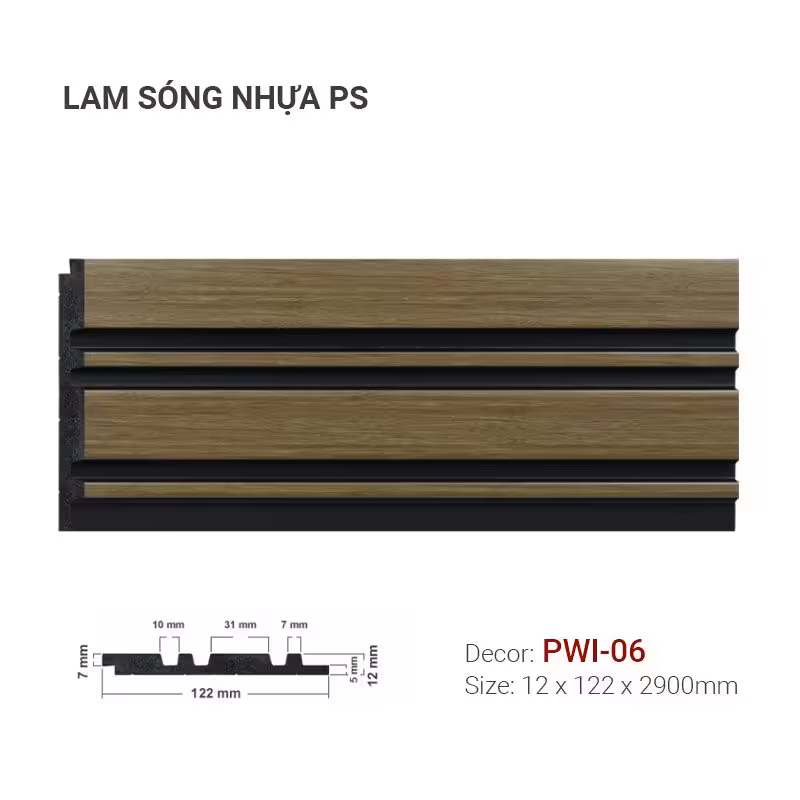 Tấm Ốp Tường Lam Sóng PS Vân Gỗ PWI-06 Tấm Ốp Tường Lam Sóng PS Vân Gỗ PWI-06