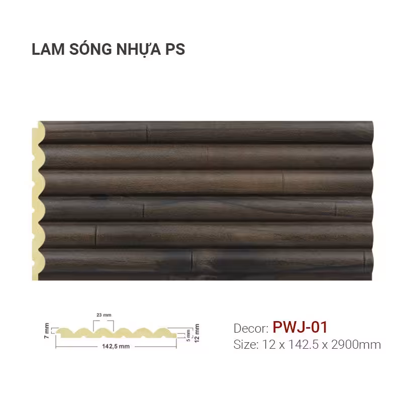 Tấm Ốp Nhựa Lam Sóng PS Giả Gỗ PWJ-01 Tấm Ốp Nhựa Lam Sóng PS Giả Gỗ PWJ-01